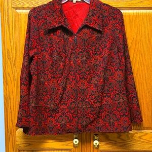 Notations 3x zip front jacket in red & black print
